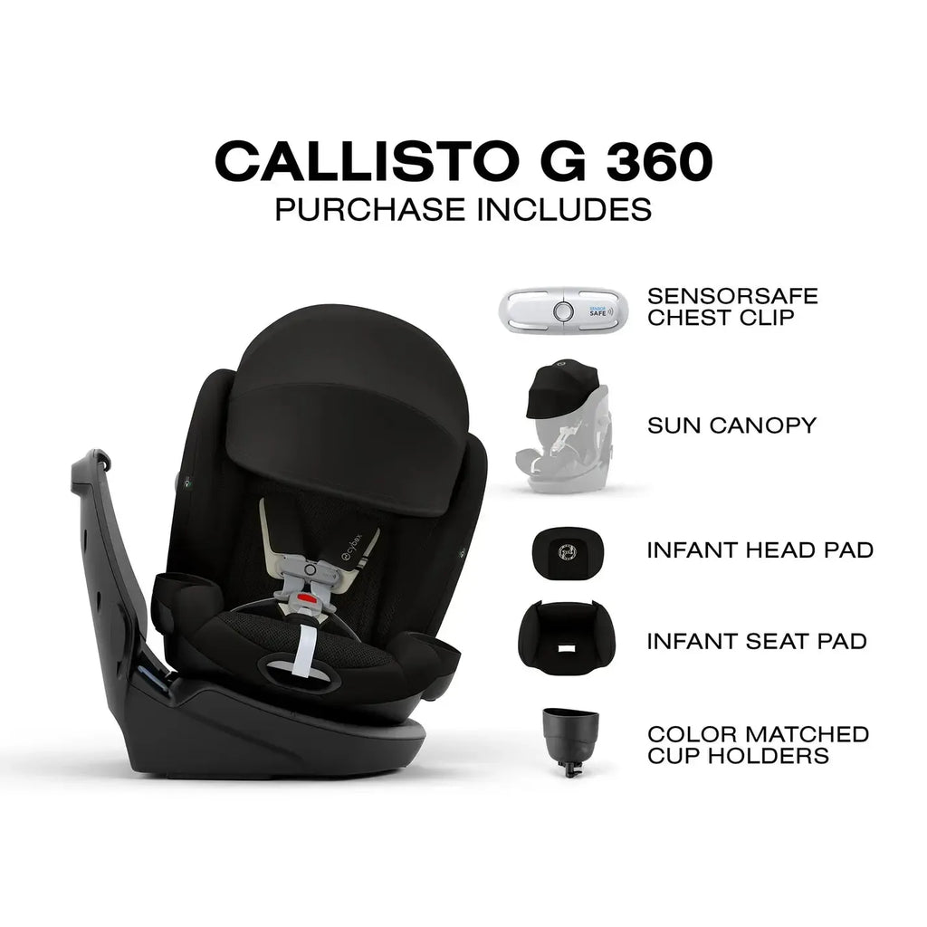 Cybex - Callisto G 360 All-in-One Rotating Car Seat - Sensor Safe - Moon Black-Convertible Car Seats-Posh Baby