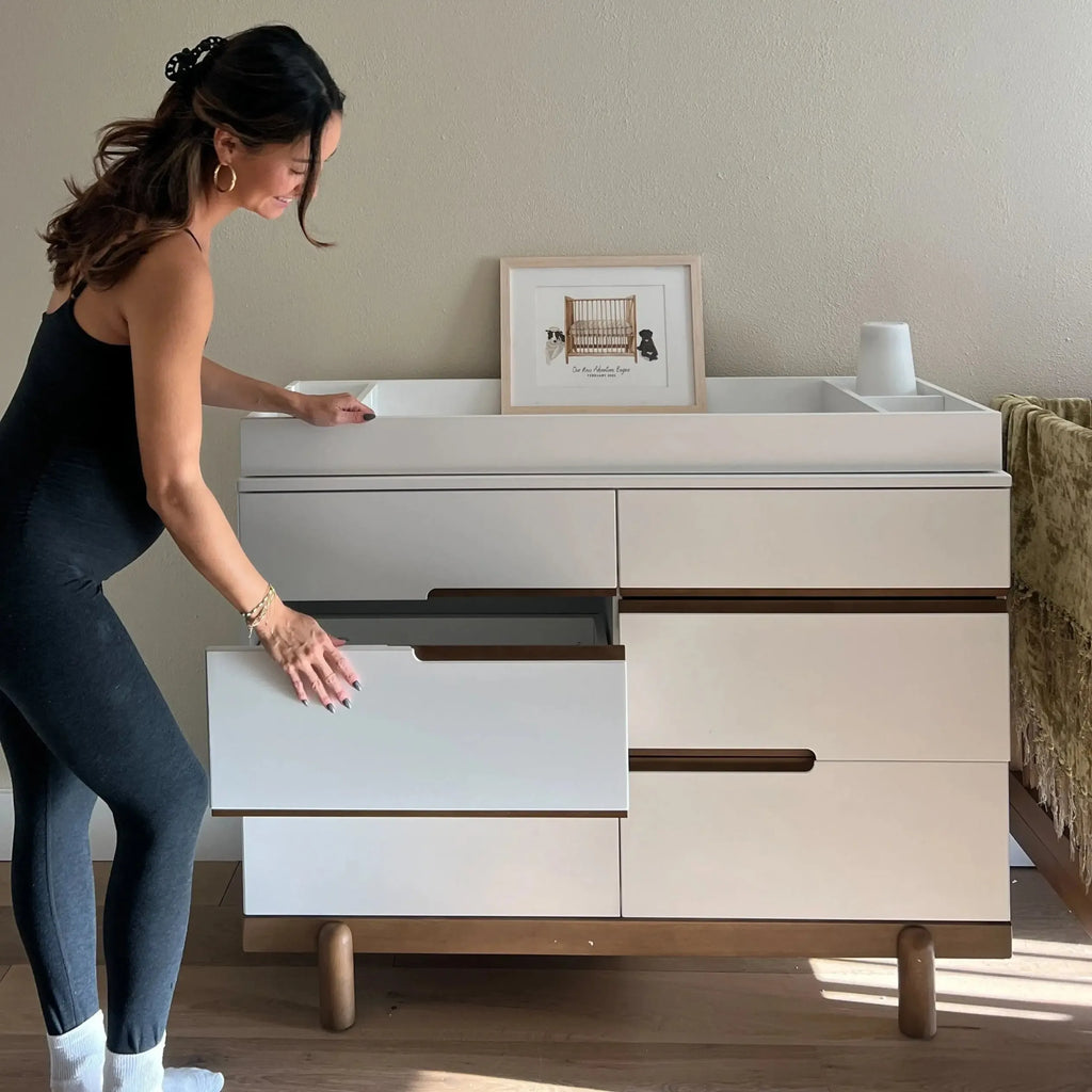 Dadada - Bliss Six-Drawer Dresser-Dressers + Changing Tables-White + Walnut-Posh Baby