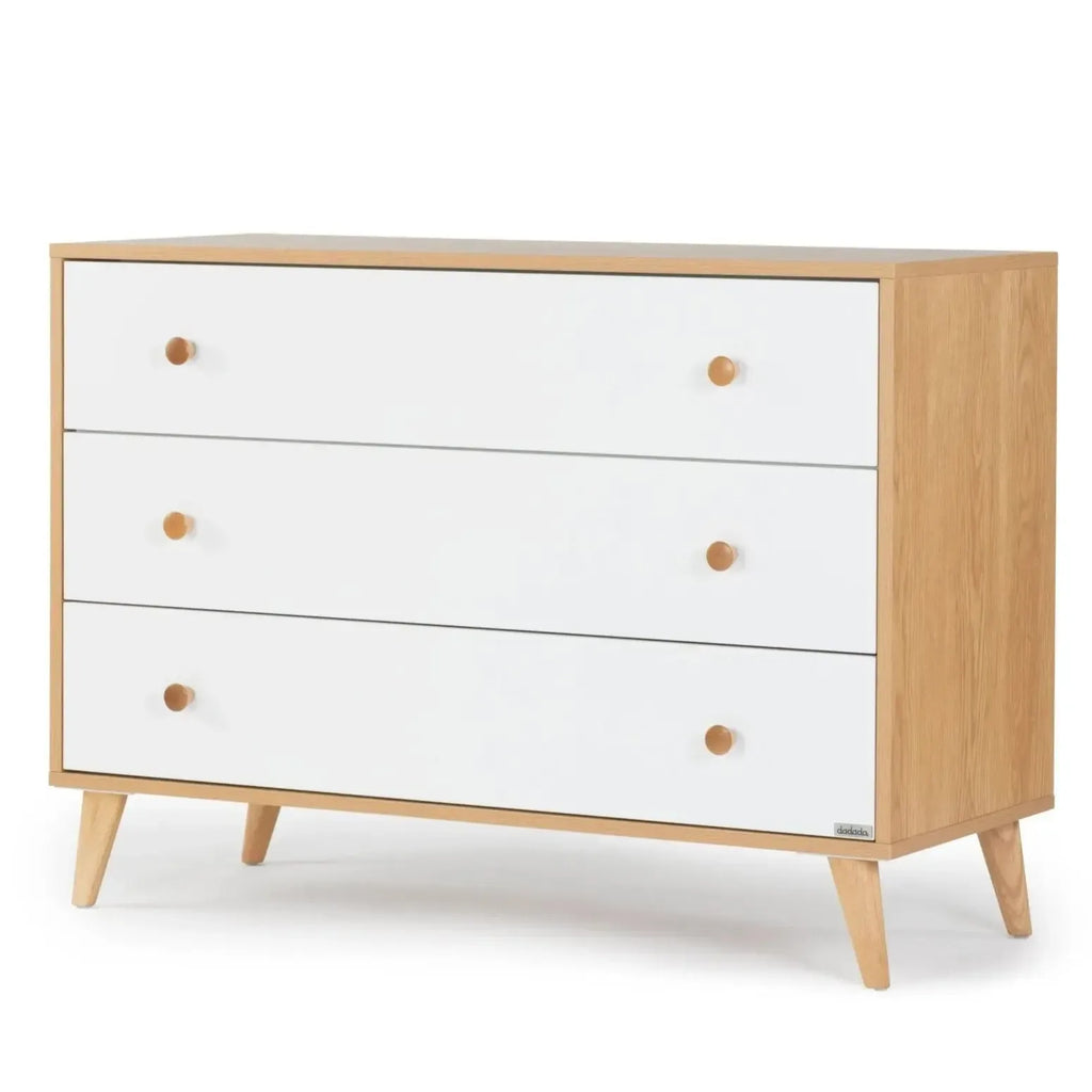 Dadada - Austin Three Drawer Dresser-Dressers + Changing Tables-White + Natural-Posh Baby