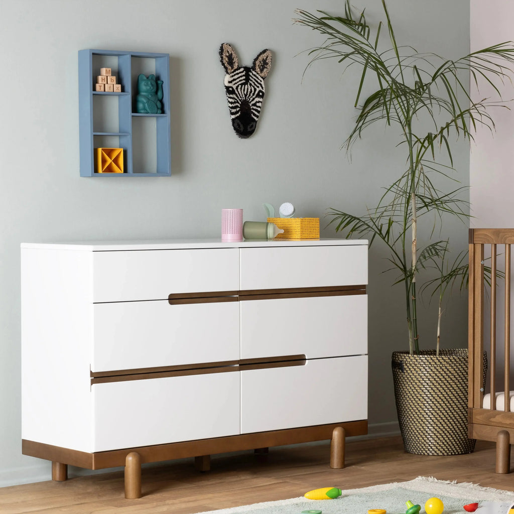 Dadada - Bliss Six-Drawer Dresser-Dressers + Changing Tables-White + Walnut-Posh Baby