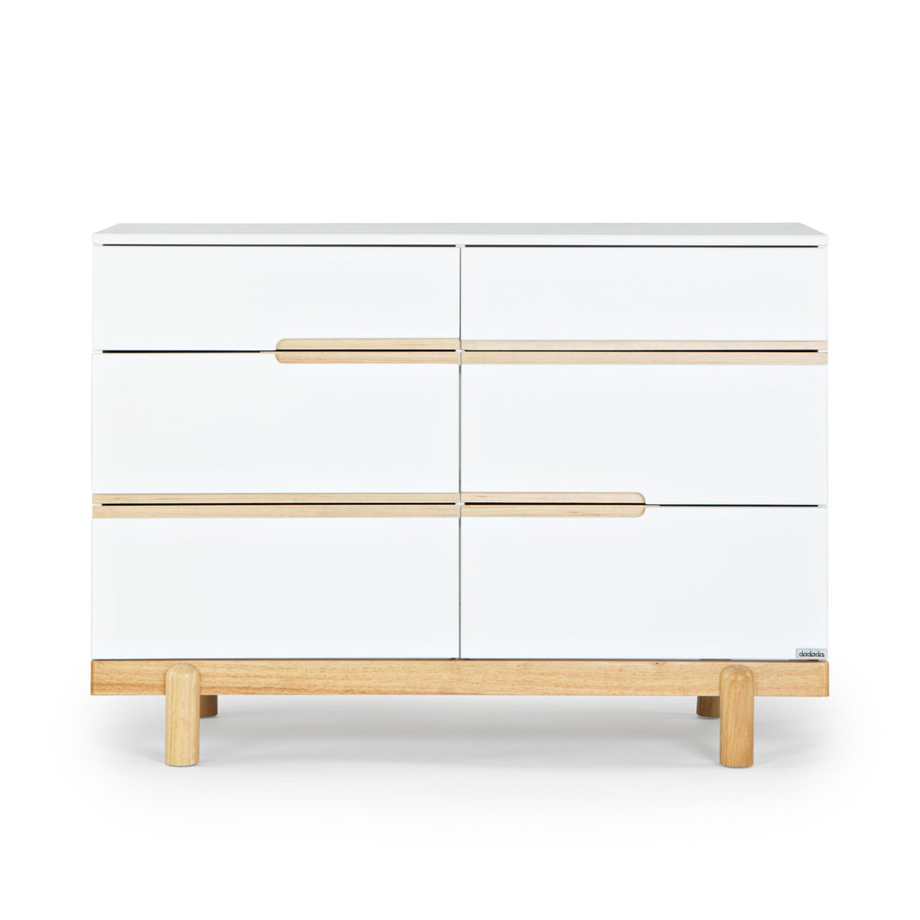 Dadada - Bliss Six-Drawer Dresser-Dressers + Changing Tables-White + Walnut-Posh Baby