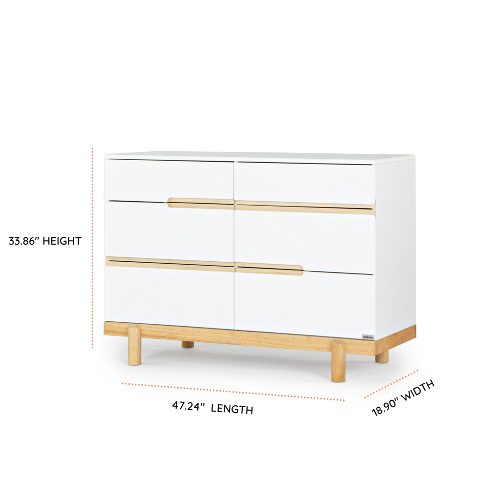 Dadada - Bliss Six-Drawer Dresser-Dressers + Changing Tables-White + Walnut-Posh Baby