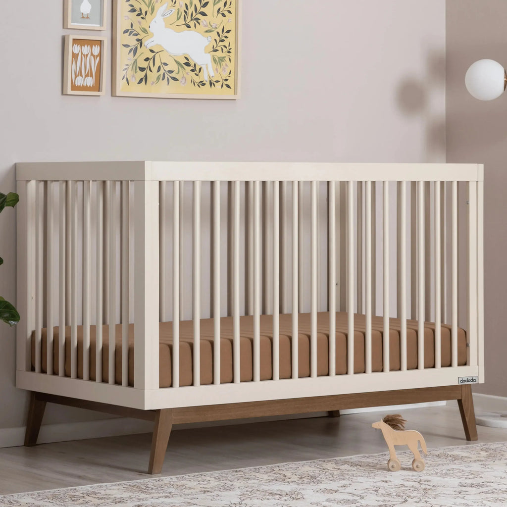 Dadada - Soho 3-in-1 Convertible Crib - Almond Milk + Walnut-Cribs-Posh Baby