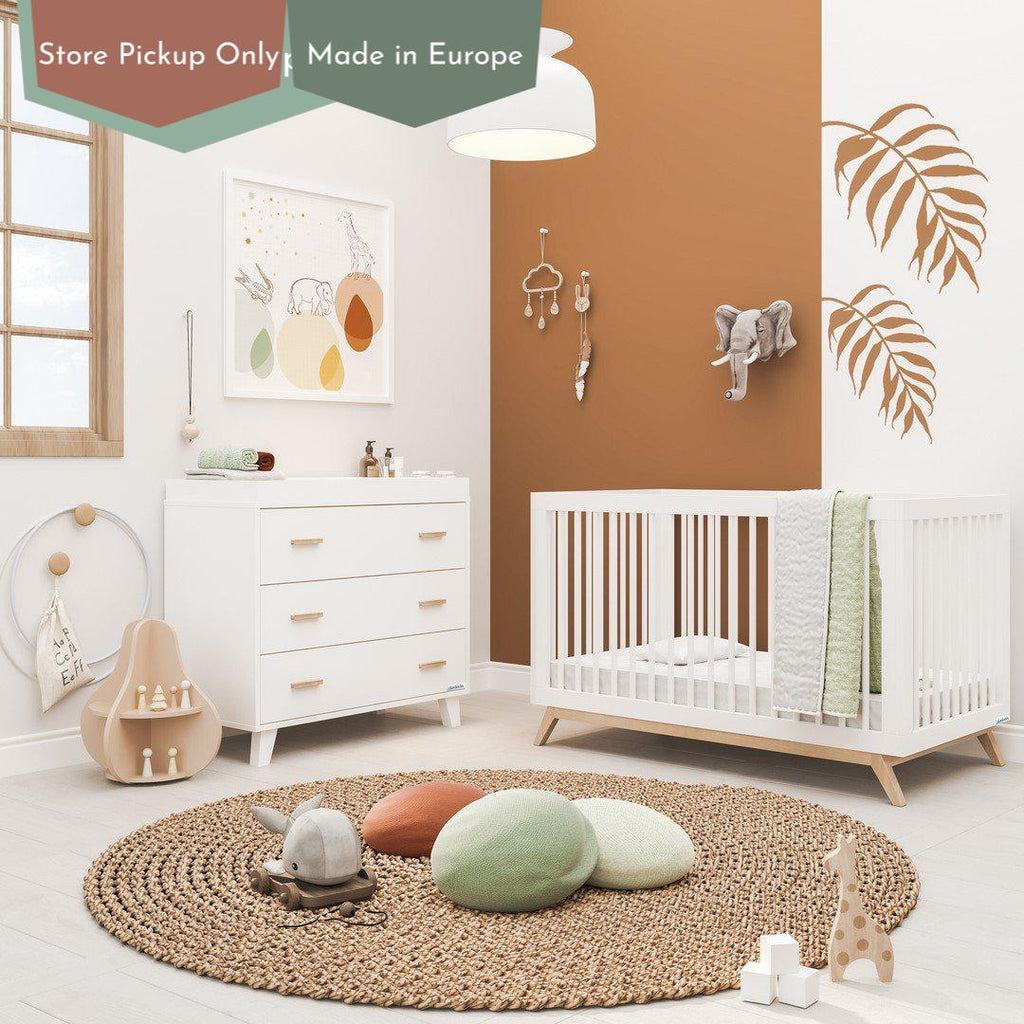 Dadada - Soho 3-in-1 Convertible Crib - White + Natural-Cribs-Store Pickup - IN STOCK NOW-Posh Baby