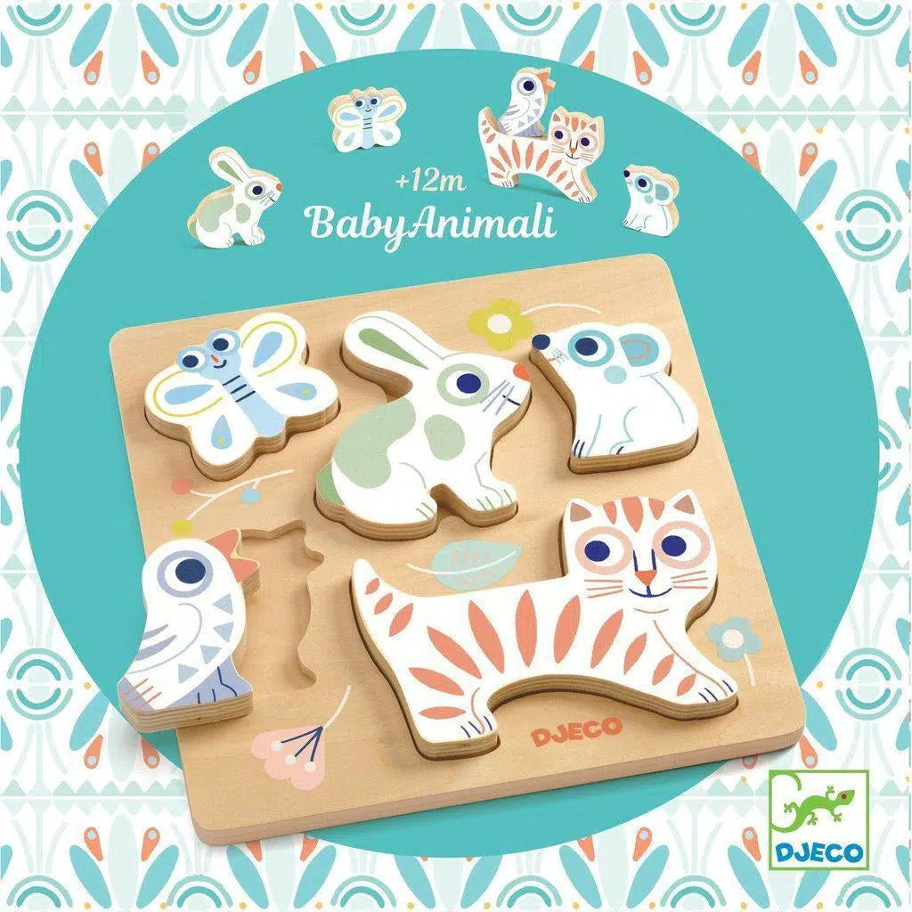 Djeco - Wooden Puzzle - Baby Animals-Puzzles-Posh Baby