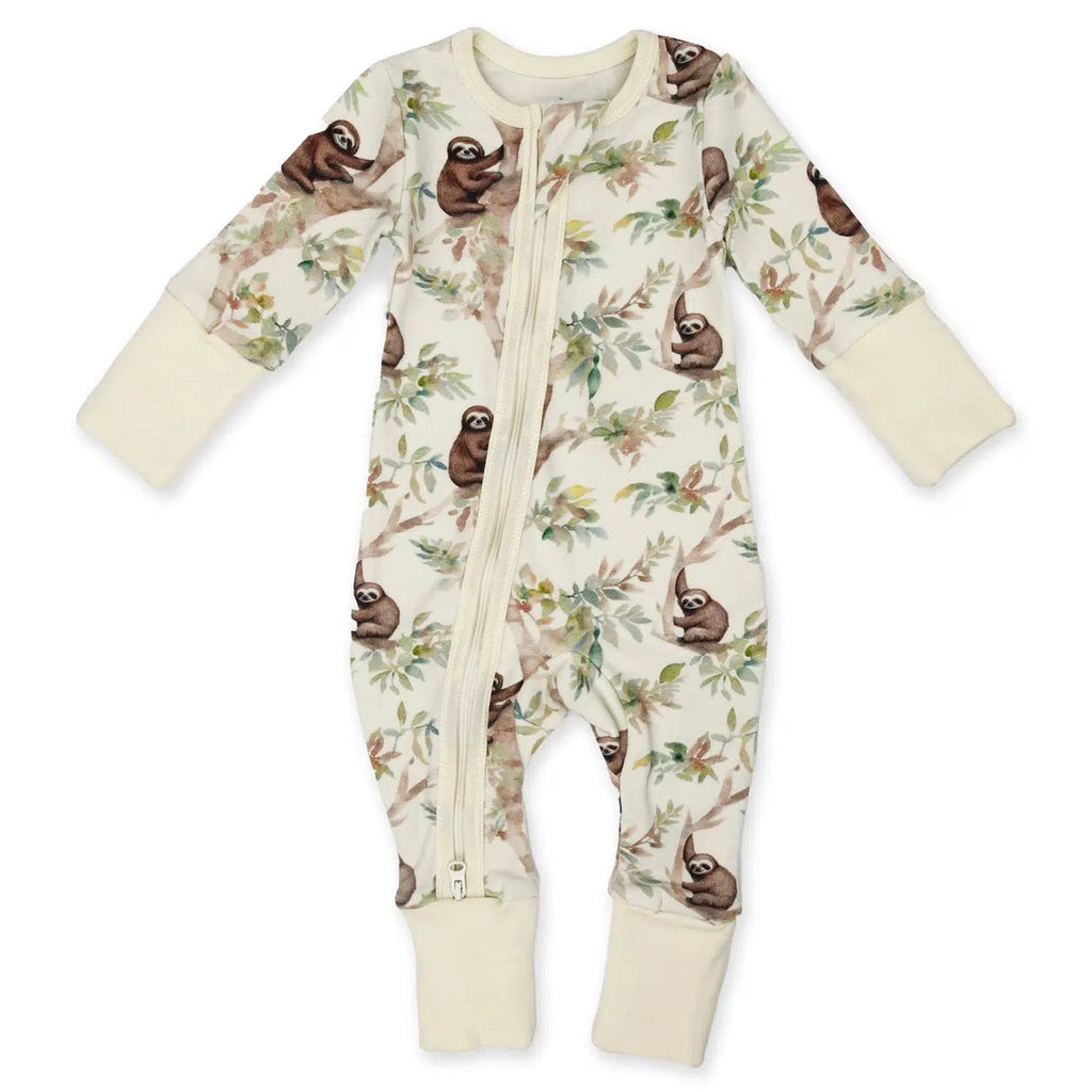 Earthy - Organic Cotton Zipper Sleeper - Sloths-Footies + Rompers (Basic)-Preemie-Posh Baby