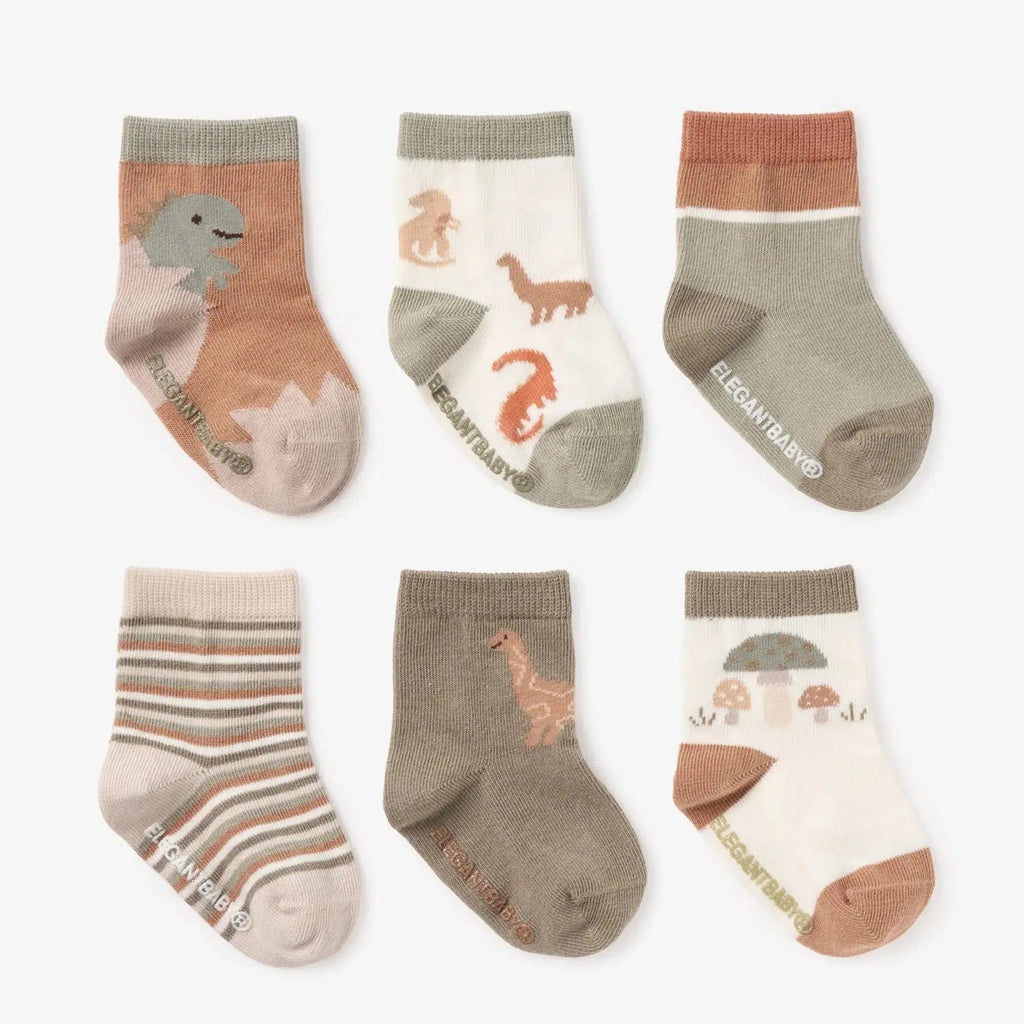 Elegant Baby - Ankle Socks - Dinosaur (6 Pack)-Socks + Tights-0-12M-Posh Baby