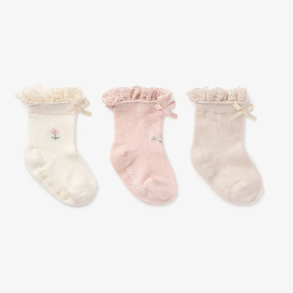 Elegant Baby - Ankle Socks - Floral (3 Pack)-Socks + Tights-0-12M-Posh Baby