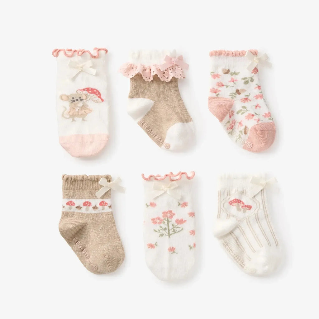 Elegant Baby - Ankle Socks - Magical Mouse (6 Pack)-Socks + Tights-0-12M-Posh Baby