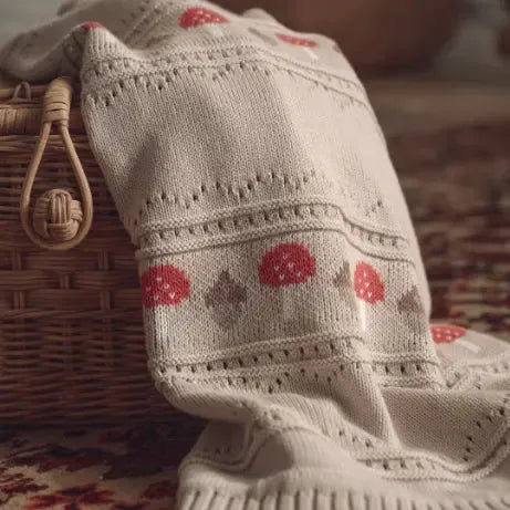 Elegant Baby - Cotton Fairisle Knit Blanket - Acorns + Mushrooms-Quilts + Snuggle Blankets-Posh Baby