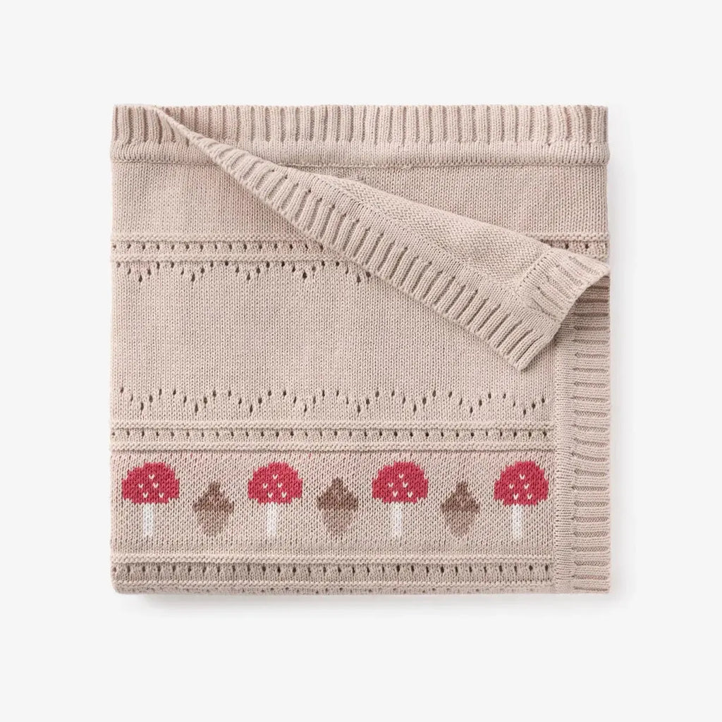Elegant Baby - Cotton Fairisle Knit Blanket - Acorns + Mushrooms-Quilts + Snuggle Blankets-Posh Baby