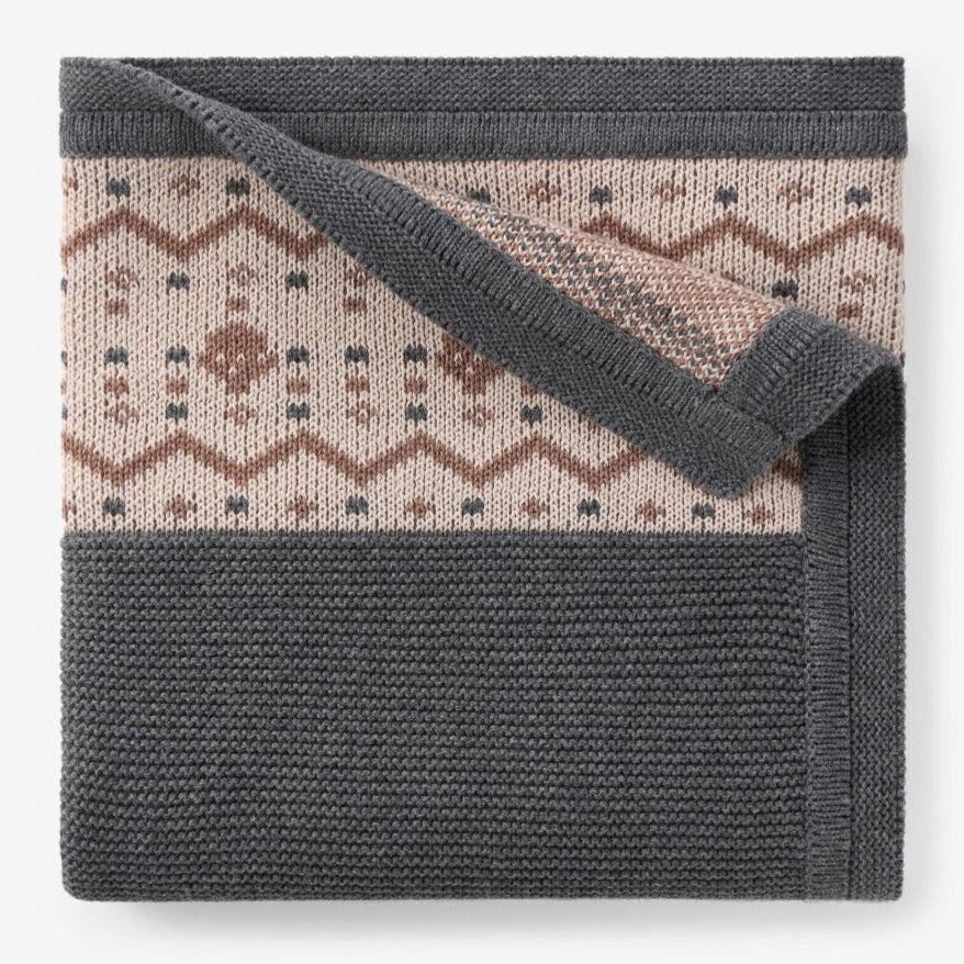 Elegant Baby - Cotton Fairisle Knit Blanket - Charcoal Acorn-Quilts + Snuggle Blankets-Posh Baby