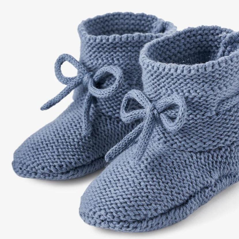 Elegant Baby - Cotton Garter Knit Booties - Slate-Shoes + Booties-0-12M-Posh Baby