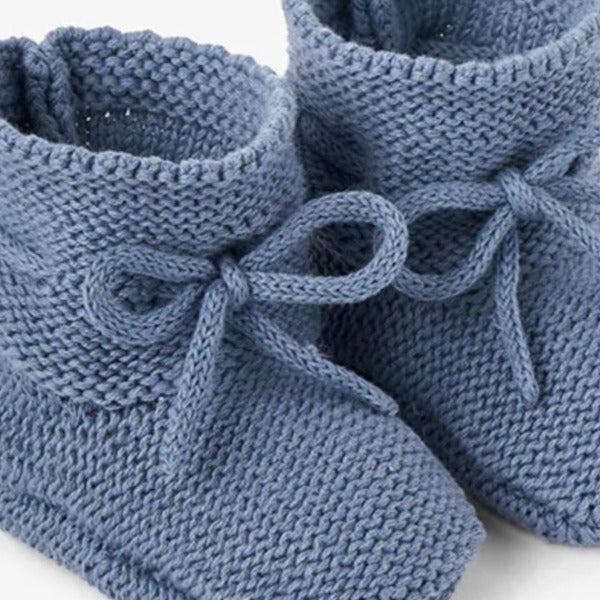 Elegant Baby - Cotton Garter Knit Booties - Slate-Shoes + Booties-0-12M-Posh Baby