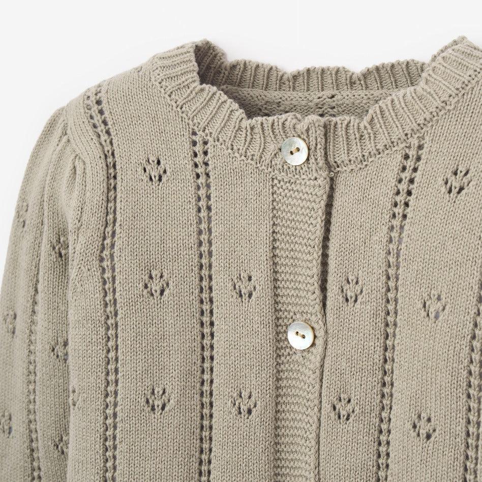 Elegant Baby - Cotton Pointelle Cardigan - Sage-Sweaters + Cardigans + Jackets-3-6M-Posh Baby