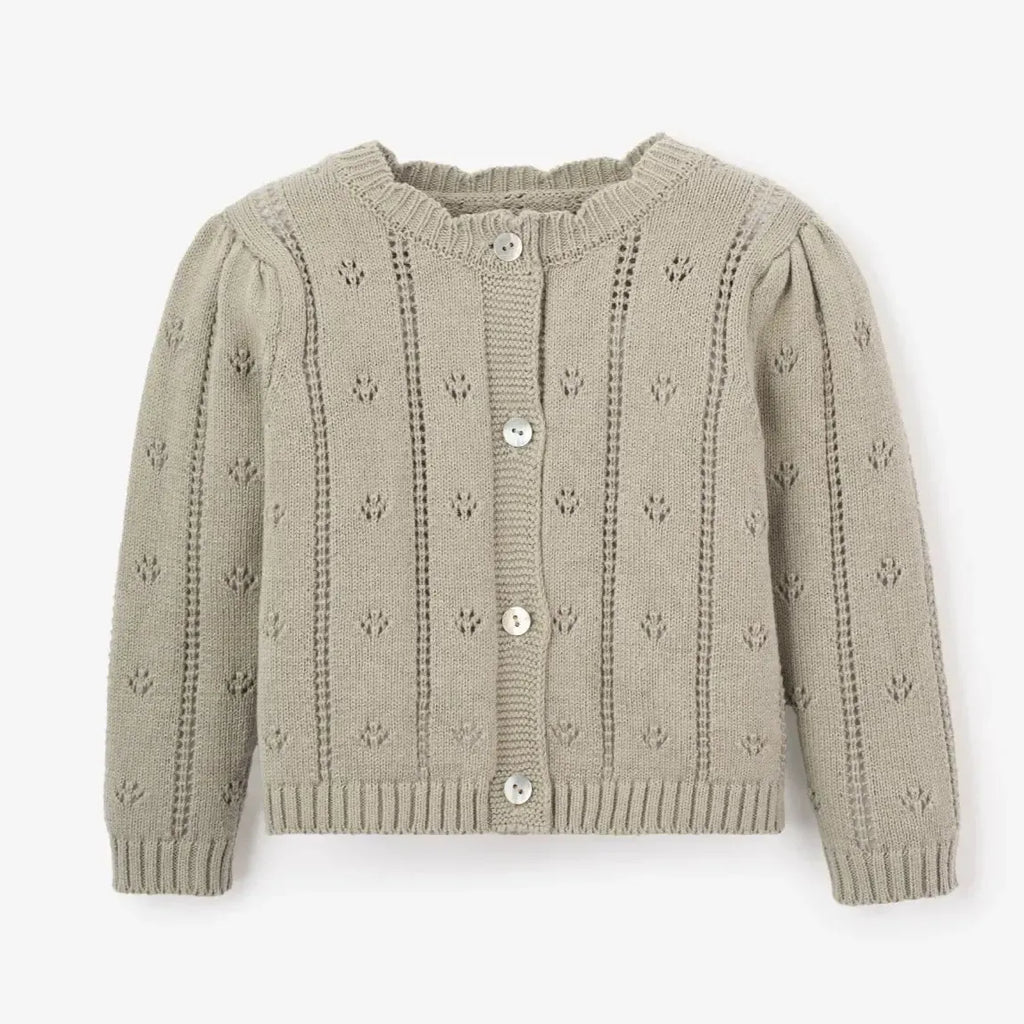 Elegant Baby - Cotton Pointelle Cardigan - Sage-Sweaters + Cardigans + Jackets-3-6M-Posh Baby