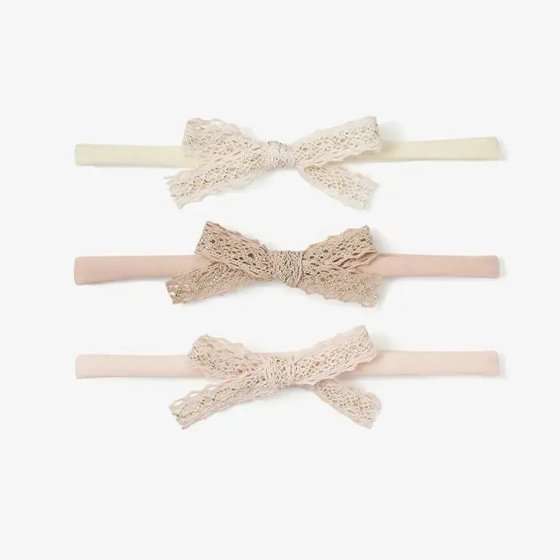 Elegant Baby - Headband Bows 3-Pack - Sparkle Lace-Hair Accessories-0-12M-Posh Baby