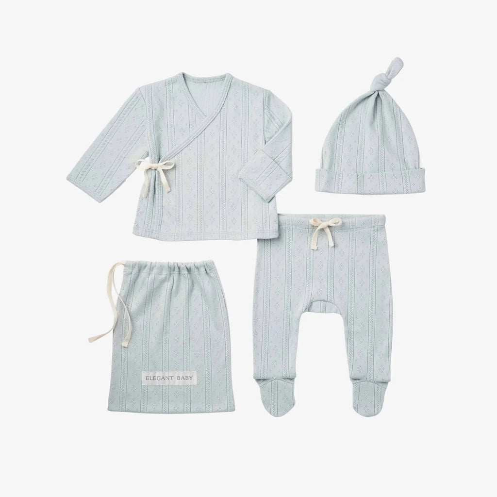 Elegant Baby - Organic Pointelle Take Me Home Set - Pale Blue-Sets-Newborn-Posh Baby