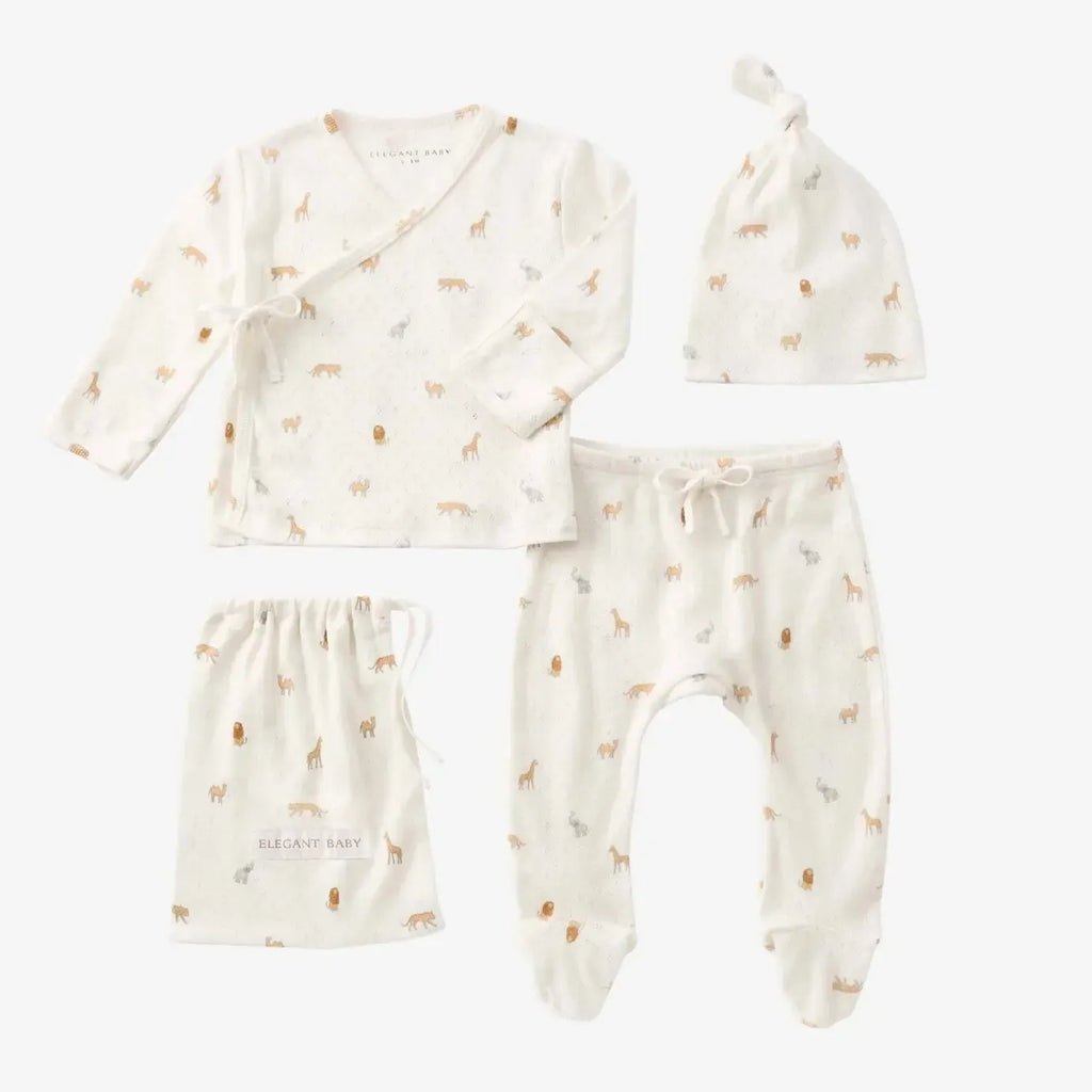 Elegant Baby - Organic Pointelle Take Me Home Set - Safari-Sets-Preemie-Posh Baby