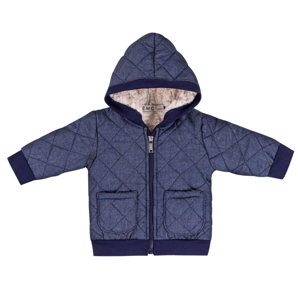 EMC - Sherpa Lined Chambray Jacket - Navy Blue-Sweaters + Cardigans + Jackets-Newborn-Posh Baby