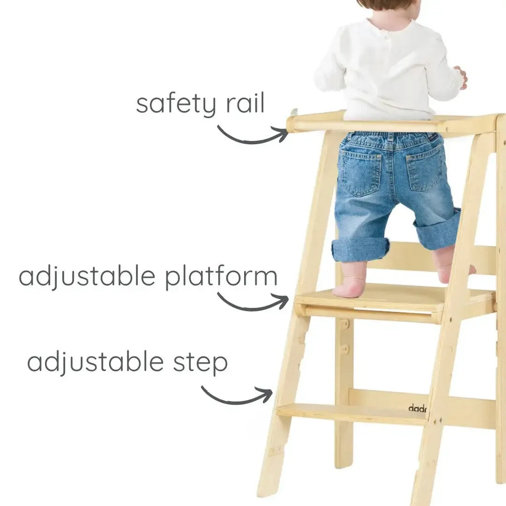 FLOOR MODEL - Dadada - Foldable Toddler Tower (NATURAL)-FLOOR MODELS (OFFLINE)-White-Posh Baby