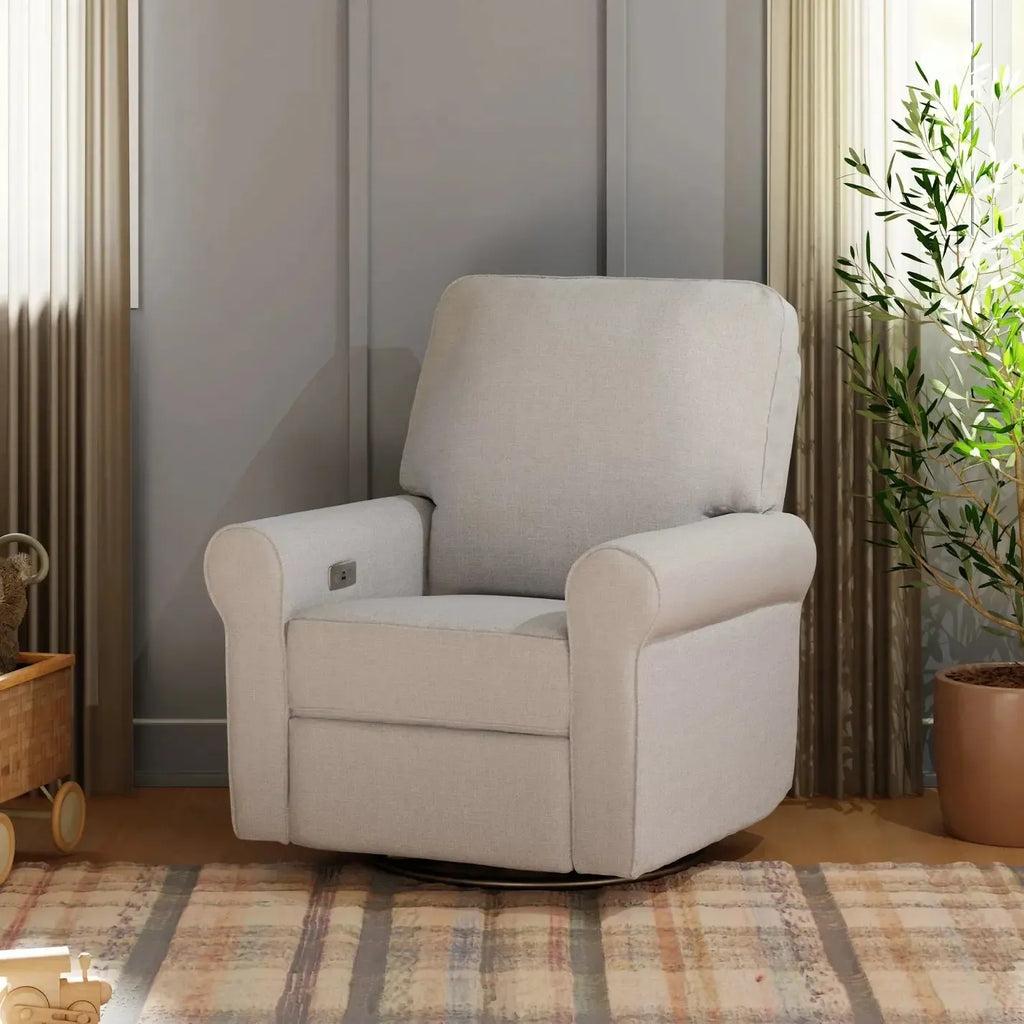 FLOOR MODEL - Monogram by Namesake - Monroe Pillowback Power Recliner - Performance Grey Eco-Twill-FLOOR MODELS (OFFLINE)-Posh Baby