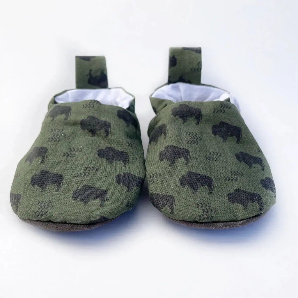 Gus Kids Co. - Faux Suede Sole Sherpa Moccasins - Green Buffalo-Shoes + Booties-0-3M-Posh Baby