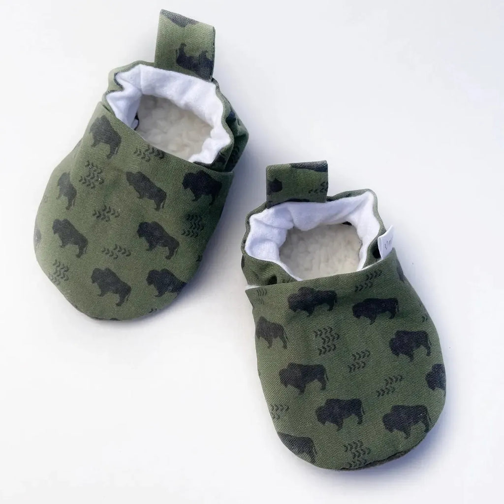 Gus Kids Co. - Faux Suede Sole Sherpa Moccasins - Green Buffalo-Shoes + Booties-0-3M-Posh Baby