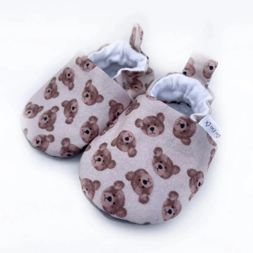 Gus Kids Co. - Rubber Sole Sherpa Moccasins - Teddy Bear-Shoes + Booties-0-3M-Posh Baby