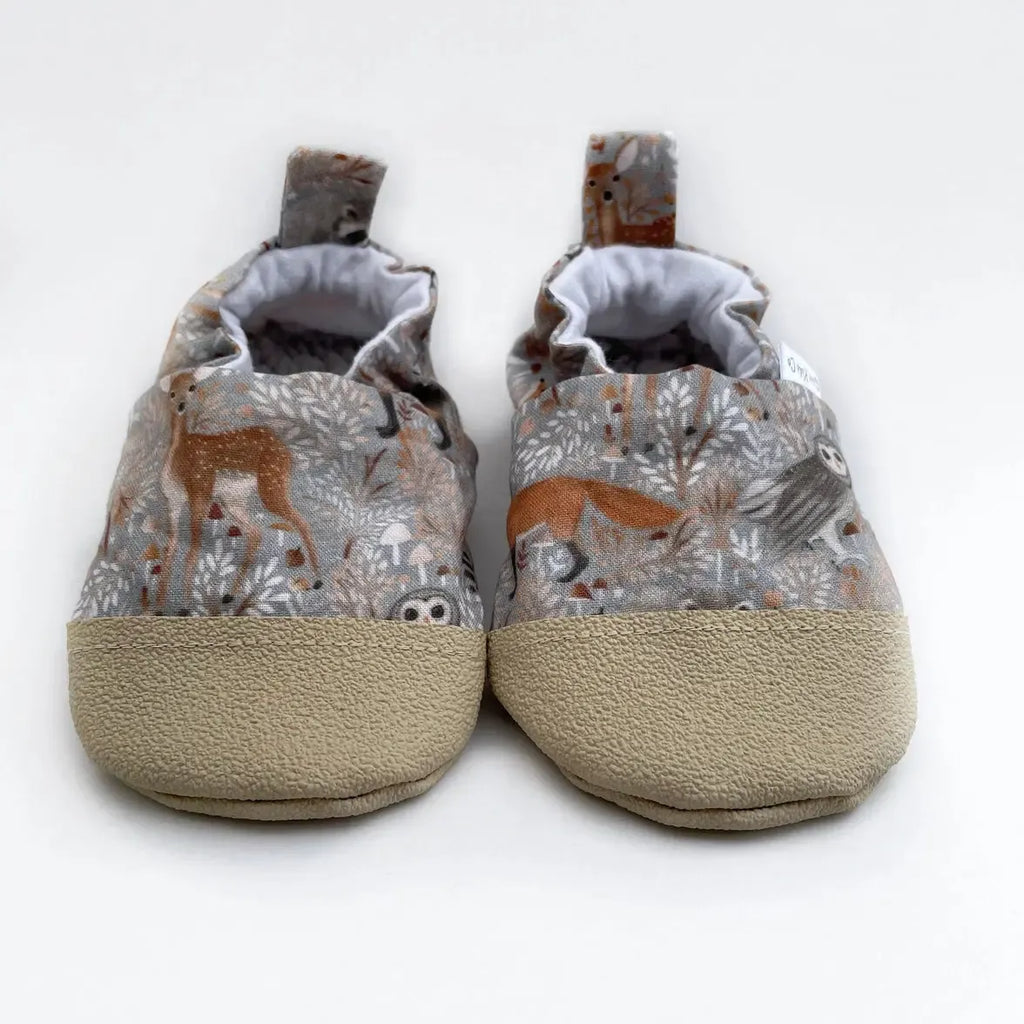 Gus Kids Co. - Rubber Sole Sherpa Moccasins w/ Rubber Toe Guard - Forest Animals-Shoes + Booties-0-3M-Posh Baby