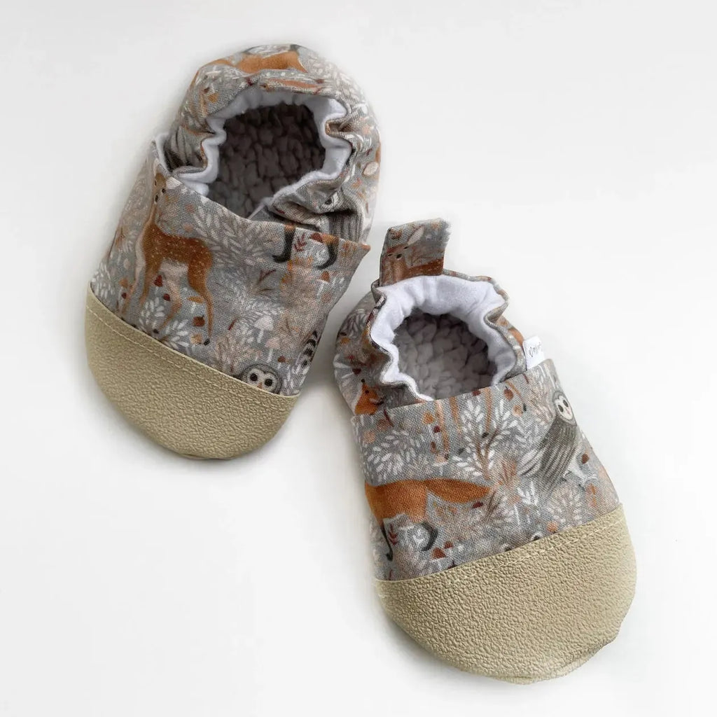 Gus Kids Co. - Rubber Sole Sherpa Moccasins w/ Rubber Toe Guard - Forest Animals-Shoes + Booties-0-3M-Posh Baby