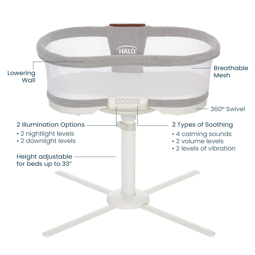 Halo - Bassinest Swivel Sleeper Luxe Series - Dove Gray Tweed-Bassinets + Cradles-Posh Baby