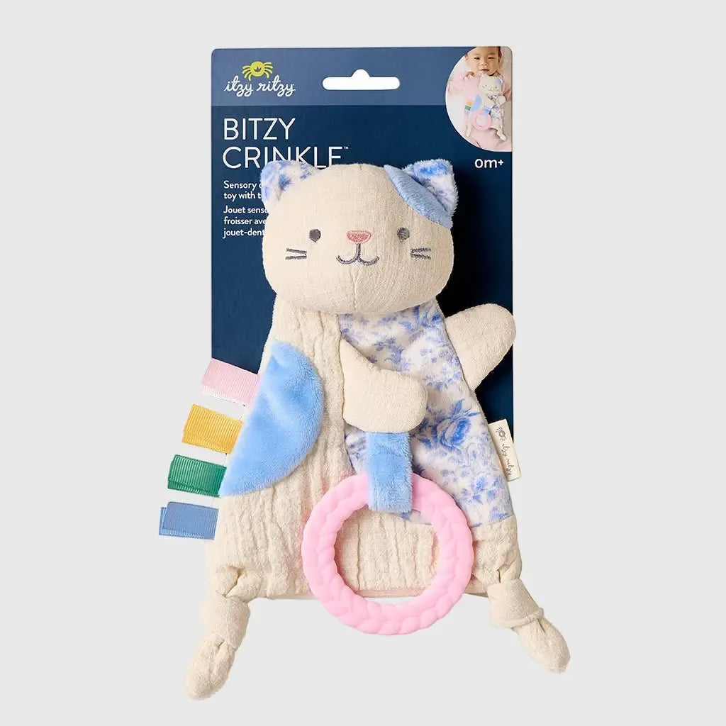 Itzy Ritzy - Bitzy Crinkle Sensory + Teether Toy - Kitty-Lovey + Security Blankets-Posh Baby