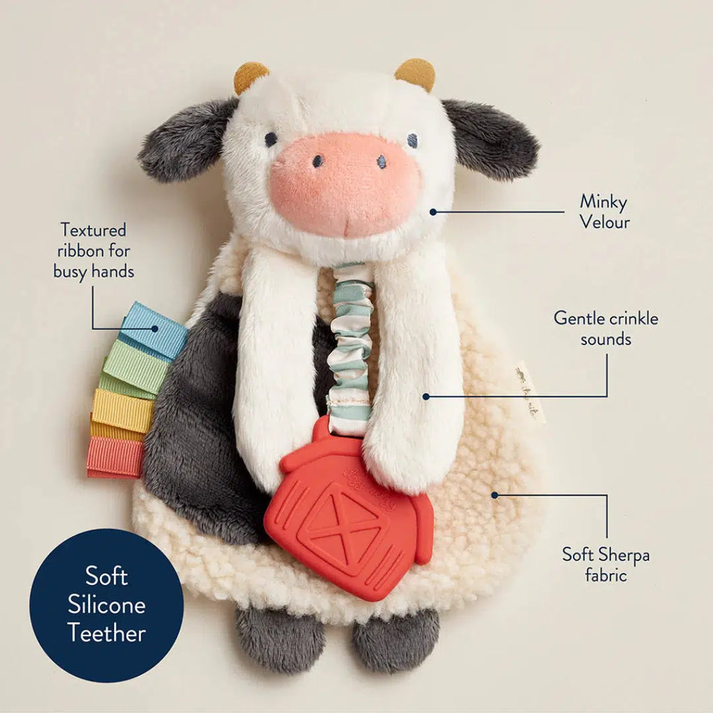 Itzy Ritzy - Lovey Plush + Teether Toy - Cow-Lovey + Security Blankets-Posh Baby
