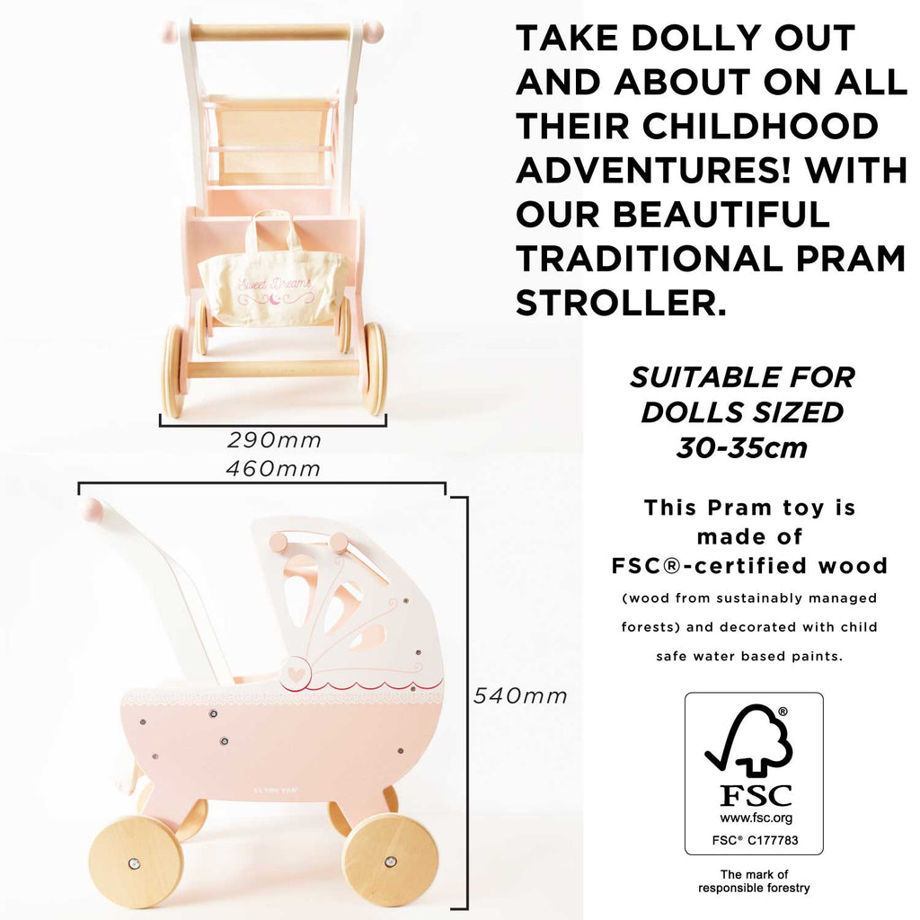 Le Toy Van - Retro Wooden Doll Stroller-Pretend Play-Posh Baby