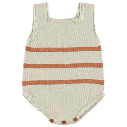 Li + Me (Made in Spain) - Knit Bubble Romper - Clay Stripe-Footies + Rompers (Fashion)-1M-Posh Baby
