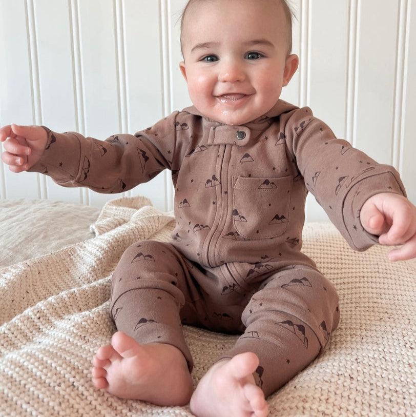 Lovedbaby - Organic 2-Way Zipper Footie - Latte Mountain-Footies + Rompers (Basic)-0-3M-Posh Baby