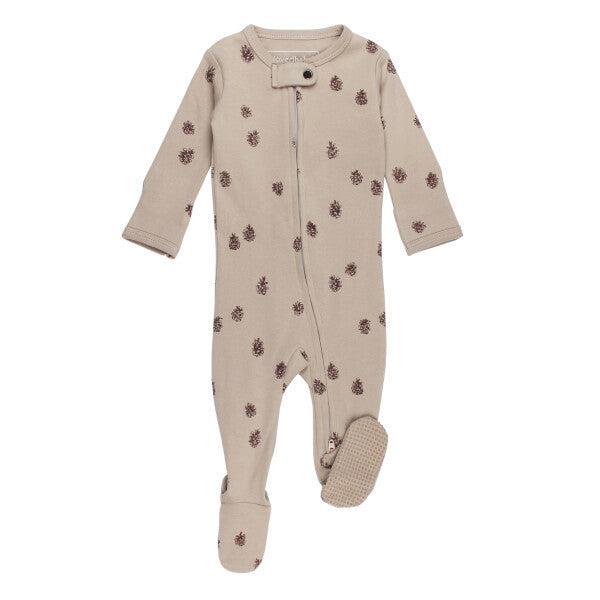 Lovedbaby - Organic 2-Way Zipper Footie - Oatmeal Pinecone-Footies + Rompers (Basic)-0-3M-Posh Baby