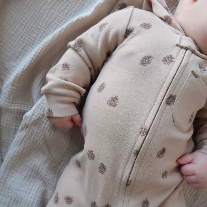 Lovedbaby - Organic 2-Way Zipper Footie - Oatmeal Pinecone-Footies + Rompers (Basic)-0-3M-Posh Baby