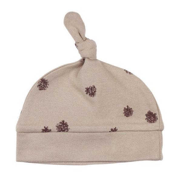 Lovedbaby - Organic Banded Top-Knot Hat - Oatmeal Pinecone-Hats-0-3M-Posh Baby