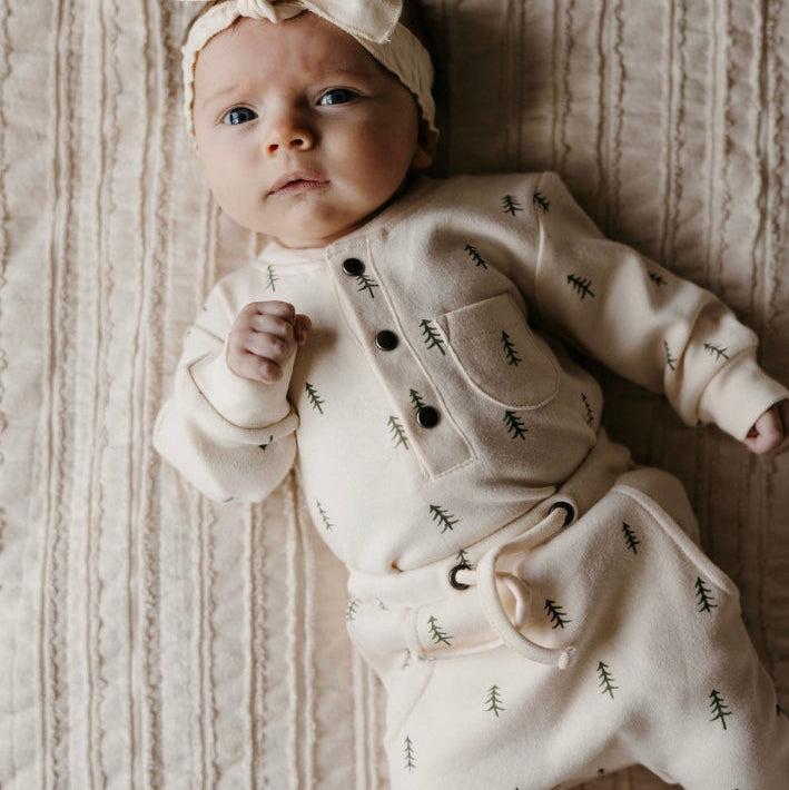 Lovedbaby - Organic Henley Long Sleeve Top + Pant Set - Buttercream Tree-Sets-0-3M-Posh Baby