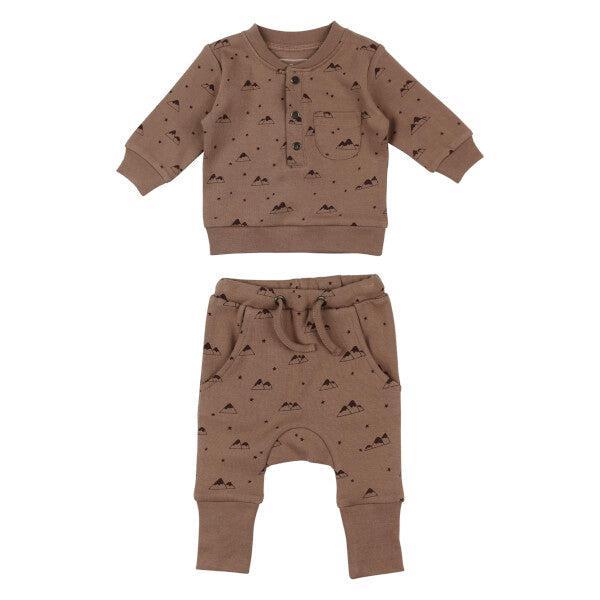 Lovedbaby - Organic Henley Long Sleeve Top + Pant Set - Latte Mountain-Sets-0-3M-Posh Baby