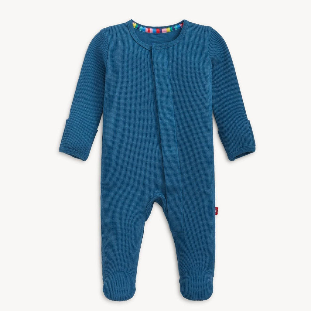 Magnetic Me - Organic Cotton + Modal Waffle Knit Footie - Dark Blue-Footies + Rompers (Basic)-Preemie-Posh Baby