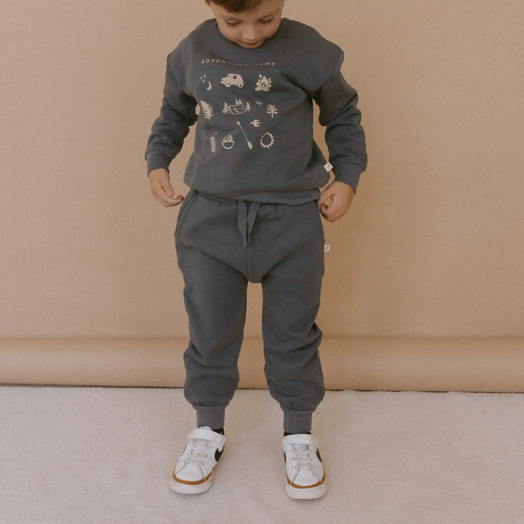 Makemake Organics - Fleece Joggers - Charcoal-Bottoms-6-12M-Posh Baby