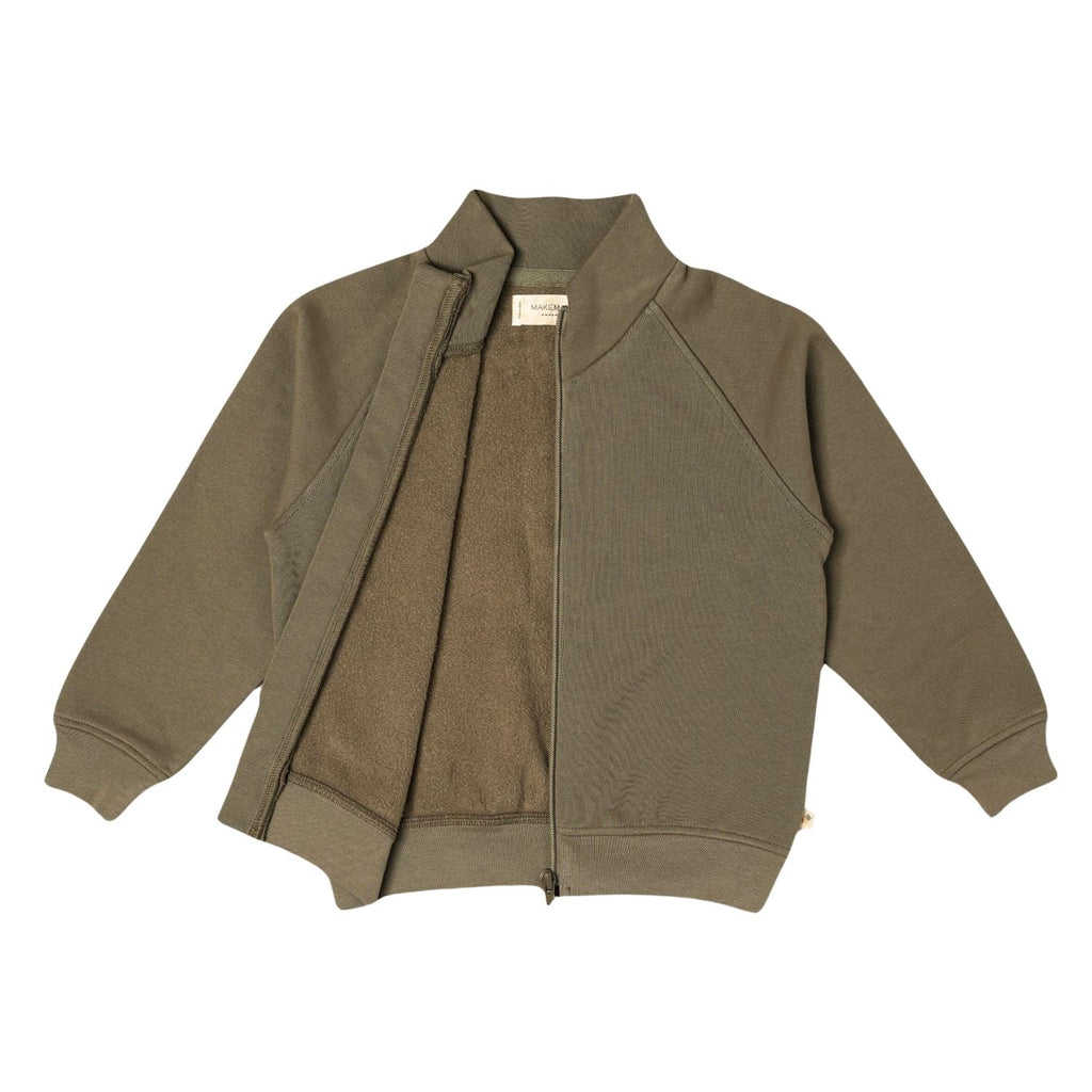 Makemake Organics - Fleece Zipper Jacket - Olive-Sweaters + Cardigans + Jackets-2T-Posh Baby