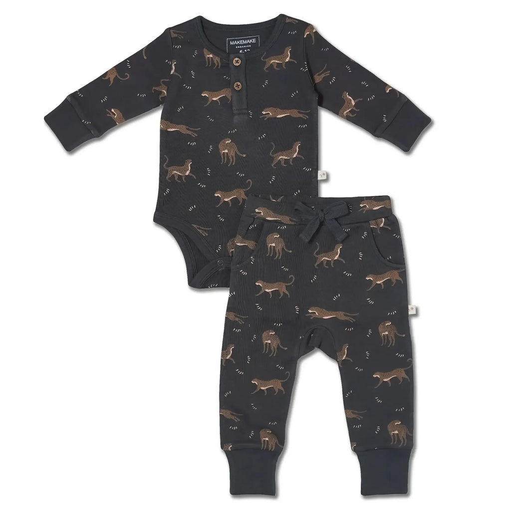 Makemake Organics - Long Sleeve Onesie + Pant Set - Leopard-Sets-0-3M-Posh Baby