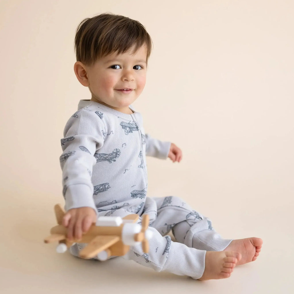 Makemake Organics - Two-Way Zipper Romper - Airplanes-Footies + Rompers (Basic)-0-3M-Posh Baby