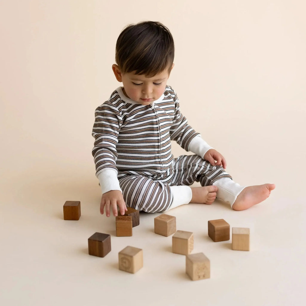 Makemake Organics - Two-Way Zipper Romper - Brown Stripe-Footies + Rompers (Basic)-0-3M-Posh Baby