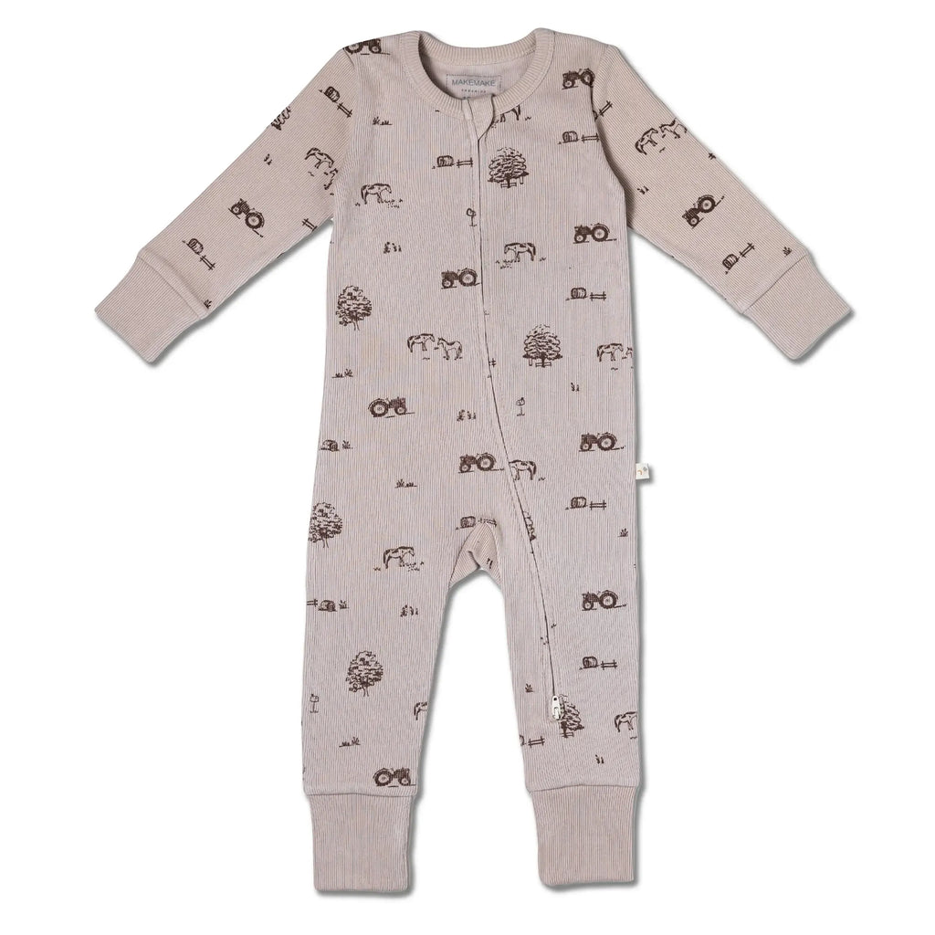 Makemake Organics - Two-Way Zipper Romper - Farm-Footies + Rompers (Fashion)-0-3M-Posh Baby
