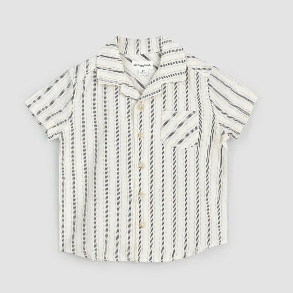 Miles - Woven Linen Button-Up - Cream Stripes-Short Sleeves-12-18M-Posh Baby